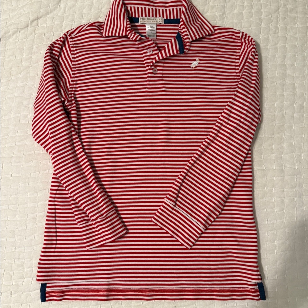 The Beaufort Bonnet Company Boys Red and White Striped Polo Shirt